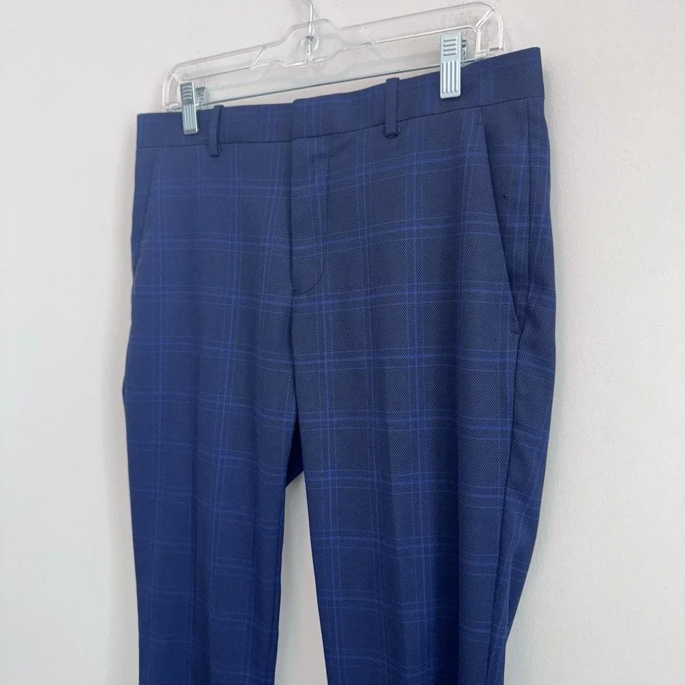 Banana Republic Factory 31x30 Blue Plaid Very Slim Stretch Dress Pants Men's